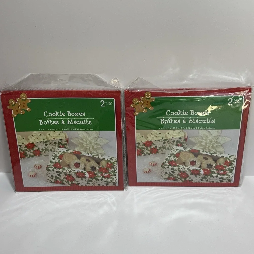 8 Pc Poinsettia Holiday Cookie Boxes Treat gift Box Christmas Cupcake Trays